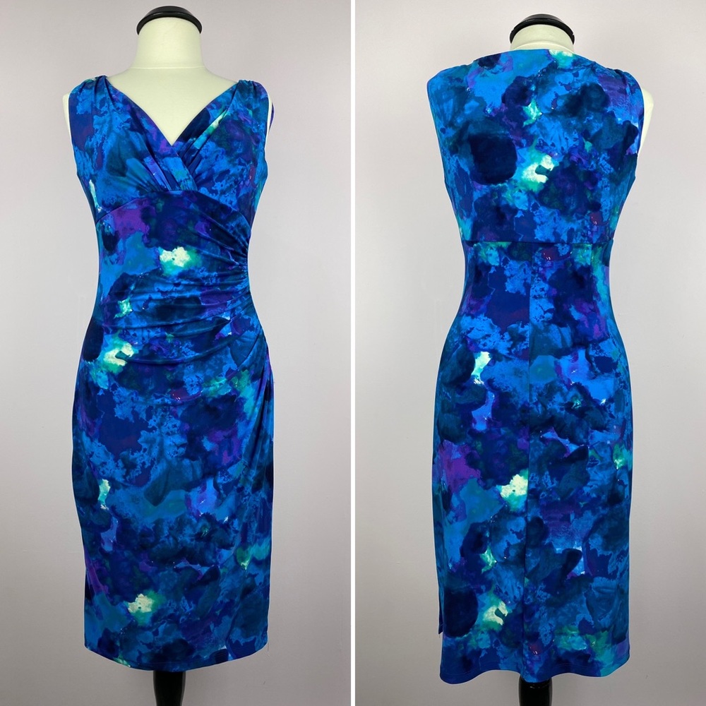 SOLD Lauren by Ralph Lauren Sleeveless Dress Blue V Neck Faux Wrap size 10